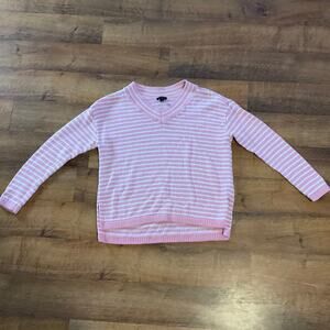 Talbots‎ V-Neck Striped Long Sleeve Womens Pullover Sweater Size Small Pink